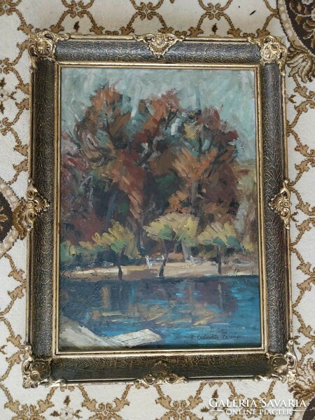 P. Kováts Ferenc - Bódi tó, jelzett, eredeti keretében - nagybányai festmény