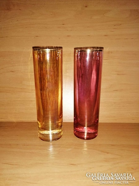Retro színes arany szélű üveg csőpohár párban 13 cm (5/K)