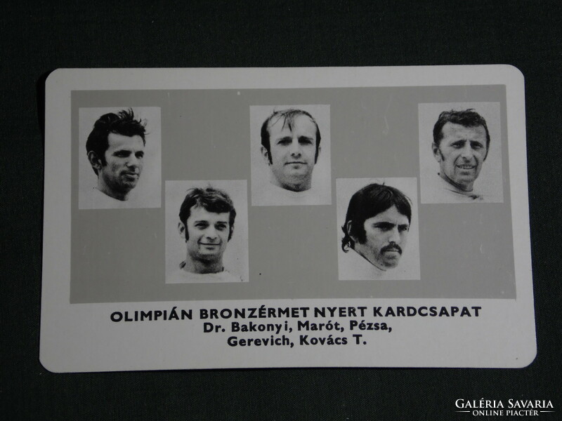 Kártyanaptár,Sportpropaganda,Olimpia bajnokok,kardcsapat,Dr Bakonyi,Marót,bronzérem, 1973,   (5)