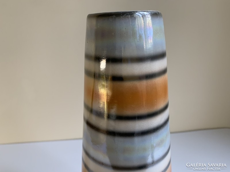 Retro ceramic striped iridescent luster vase with a small dent - 28.5 cm