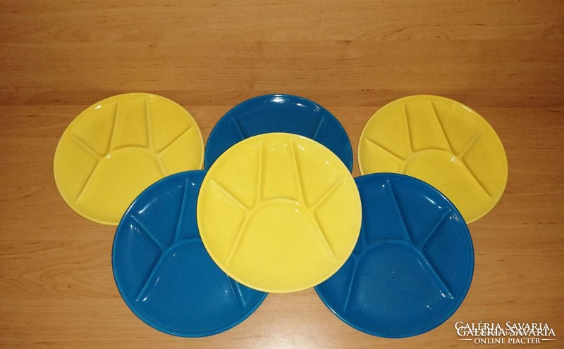 Glazed ceramic divided yellow and blue plate set 22 cm (2p)