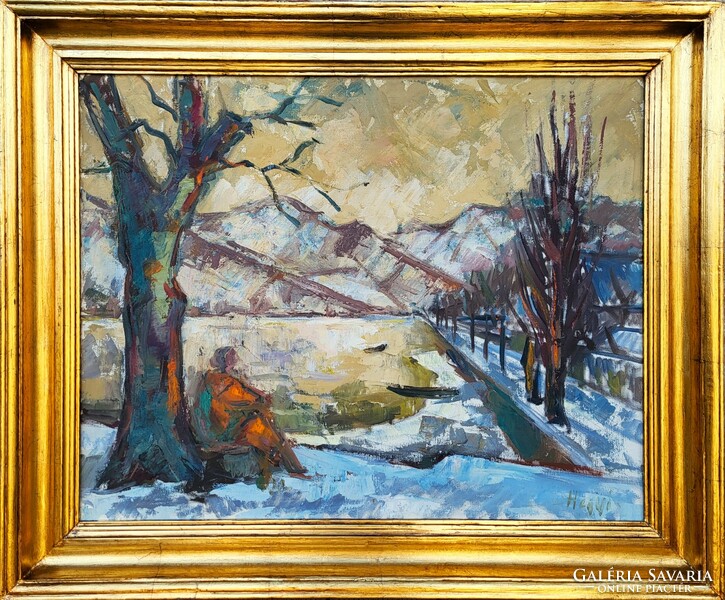 Hegyi György (1922 - 2001) Dunai Táj c. festménye Eredeti Garanciával!