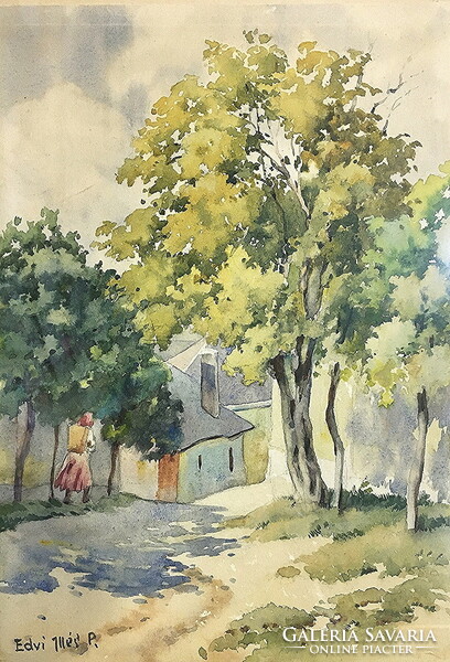 Edvi Illés Panny (1897 - 1978) : Lány batyuval,akvarell