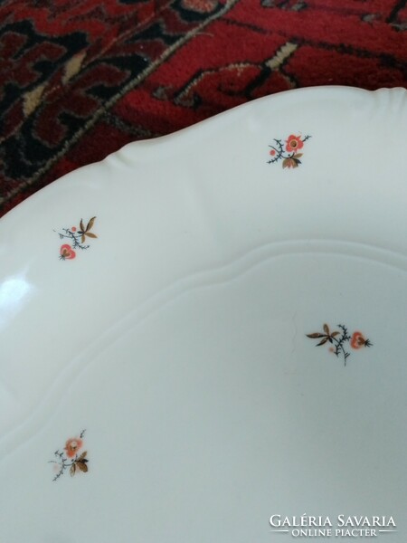 Old ivory-colored Zsolnay porcelain serving serving oval roasting bowl with flower pattern