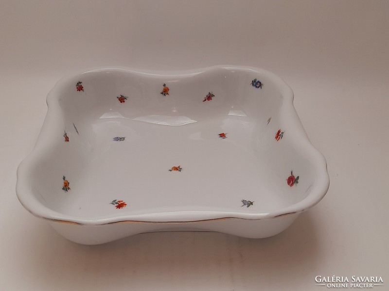 Zsolnay rectangular garnish serving bowl with small flower pattern