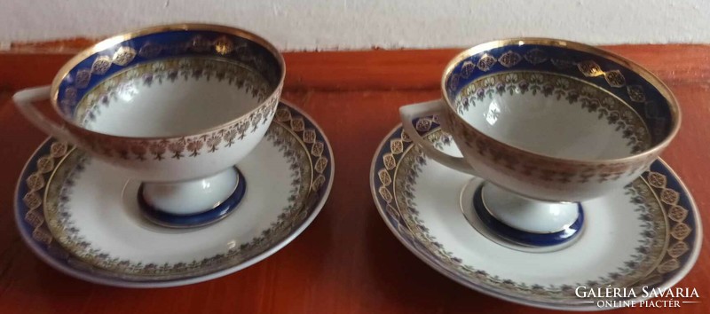 Kék - arany díszítésű luxus csésze készlet pár - teáscsészék alátét kistányérral