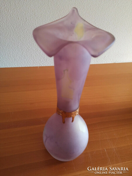 Kála glass vase purple color, gold decoration