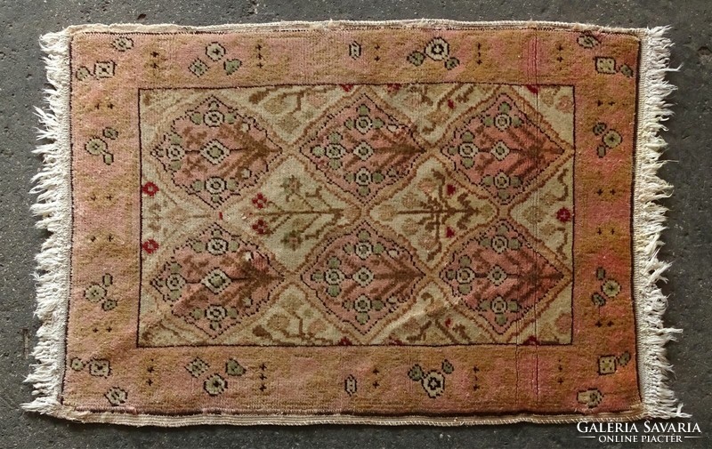 1K986 old butter-colored small prayer rug with trees of life ~1930 60 x 93 cm