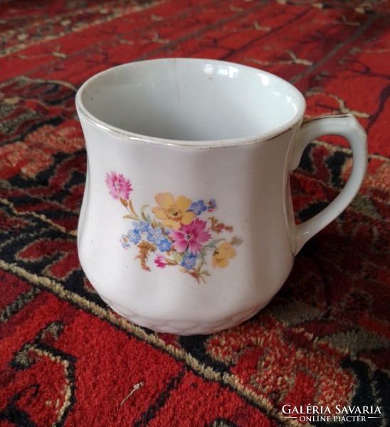 Beautiful old porcelain cup with handle, mug, field flower, quarry porcelain factory (drasche) mark