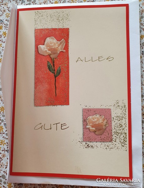 Jókívánság képeslap borítékkal üdvözlőlap üdvözlőkártya levelezőlap postatiszta német rózsa mintával