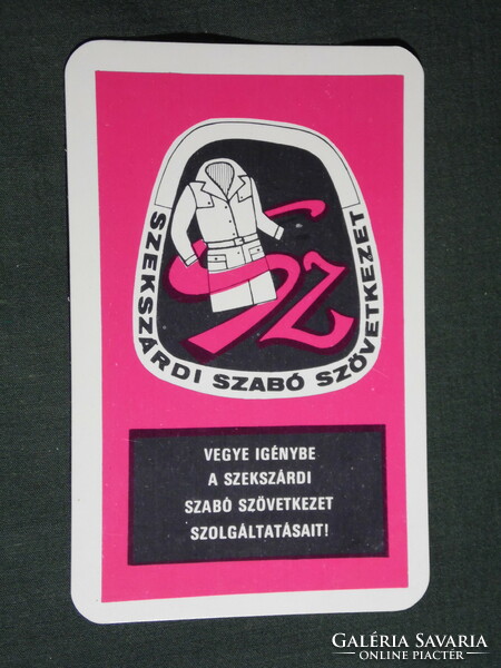 Kártyanaptár, Tolna megyei szabó szövetkezet,ruházat,divat,Szekszárd, grafikai rajzos, 1972,   (5)