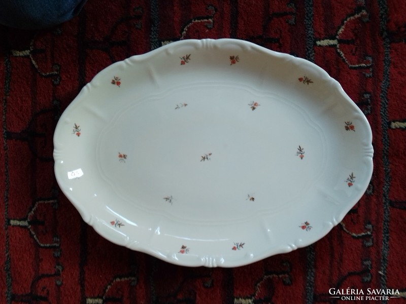 Old ivory-colored Zsolnay porcelain serving serving oval roasting bowl with flower pattern