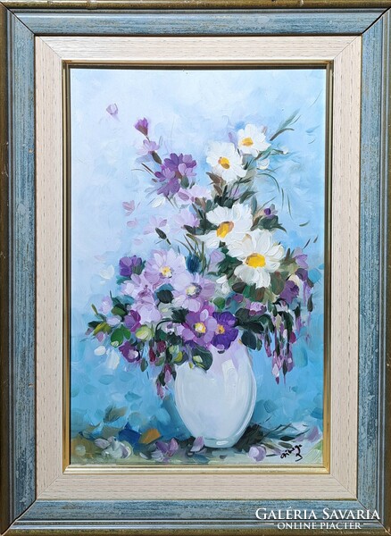 Zsolt Czinege: flower still life (oil painting in frame) juried work, contemporary painter