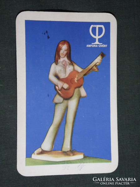 Kártyanaptár, Amfora Üvért vállalat,Aquincumi porcelán gitáros lány, 1972,   (5)