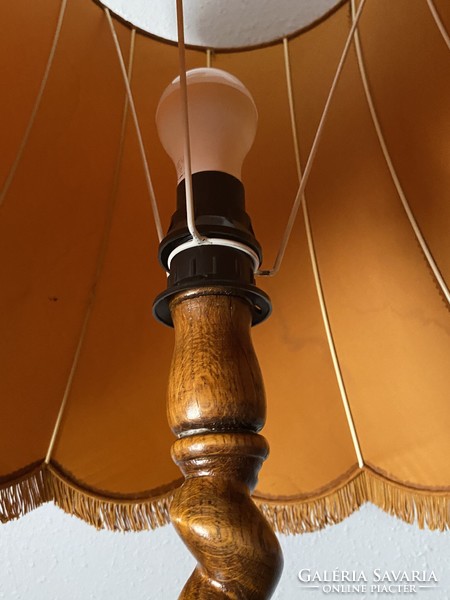 Twisted colonial wooden floor lamp with original lampshade 177 cm