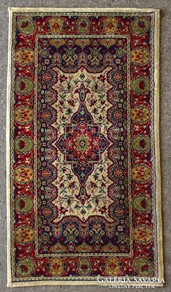 1K977 post-war blue burgundy oriental pattern small machine-made carpet 75 x 135 cm