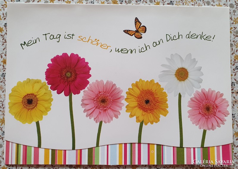 Képeslap üdvözlőlap üdvözlőkártya levelezőlap postatiszta német gerbera pillangó mintával