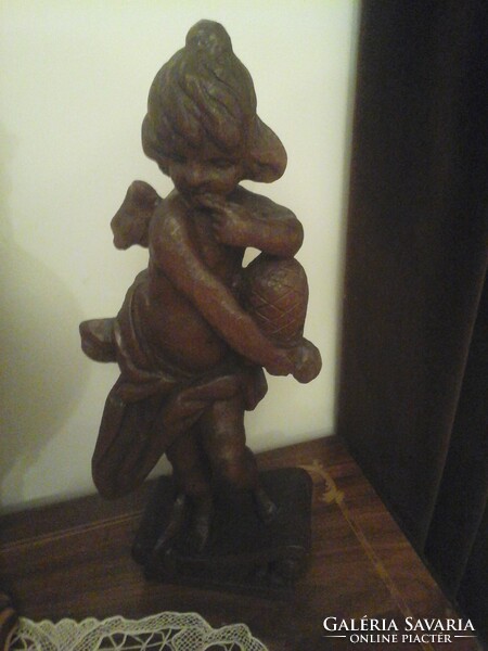 Angyalka, PUTTÓ, szobor, kézi faragás, 48 cm