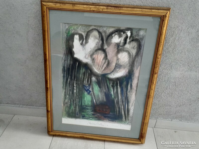 HUF 1 unknown marked oil pastel painting Noah's ark in a nice frame
