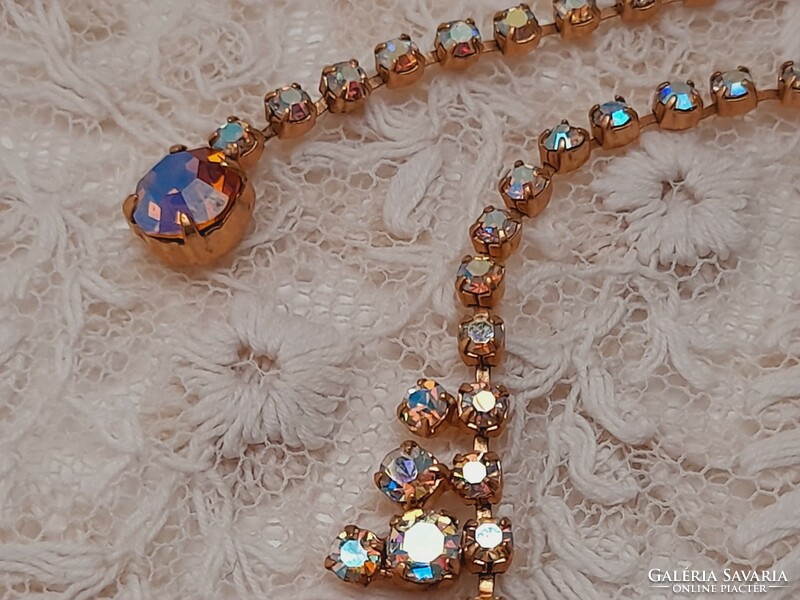 Aurora borealis rhinestone necklace, neck blue, 43 cm