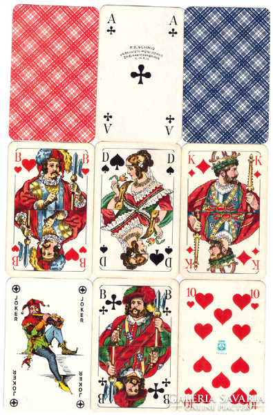 14. Francia kártya dupla pakli 104 + 6 joker Berlini kártyakép F.X.Schmid 1955 k. használt, hibátlan