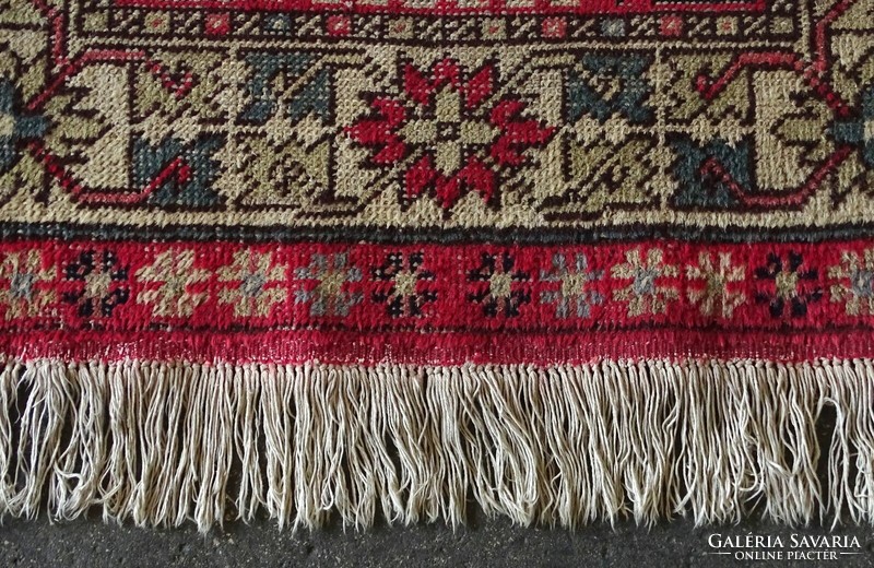 1L017 old art deco red pattern fringed hand-knotted connecting rug 90 x 178 cm