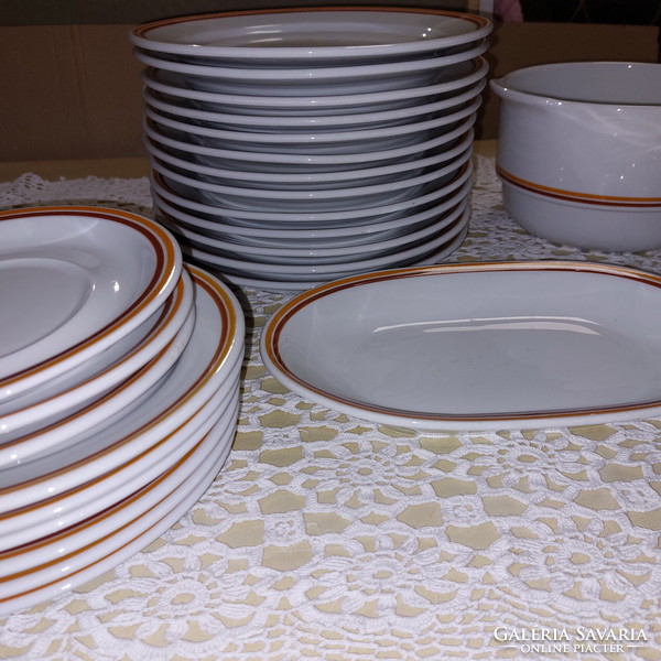 Alföldi porcelain yellow brown striped 1 oval, hot dog, portion plate, stew plate