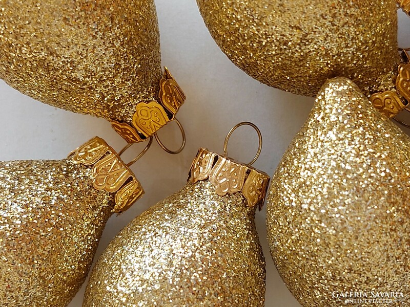 Üveg karácsonyfadísz modern arany csillámos csepp alakú üvegdísz 7 db