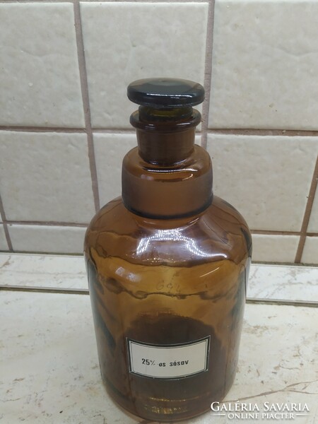 Old large apothecary glass brown pharmacy apothecary corked glass bottle for sale!