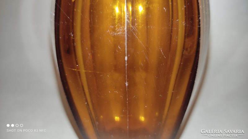 Antik amber glass Moser üveg váza borostyán színű sok lapra csiszolt üveg váza