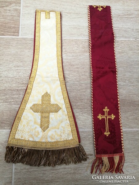 Two manipulatives are for sale together, red brocade, liturgical, priestly clothing trimmed with gold thread trim