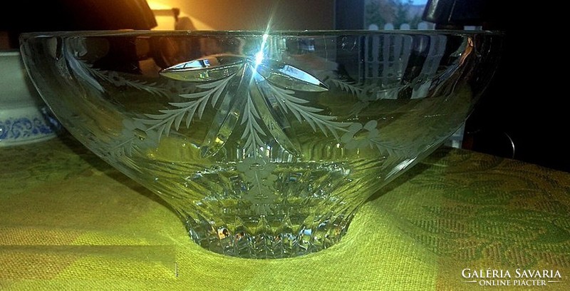 Antique crystal glass deep bowl etched glass - art&decoration
