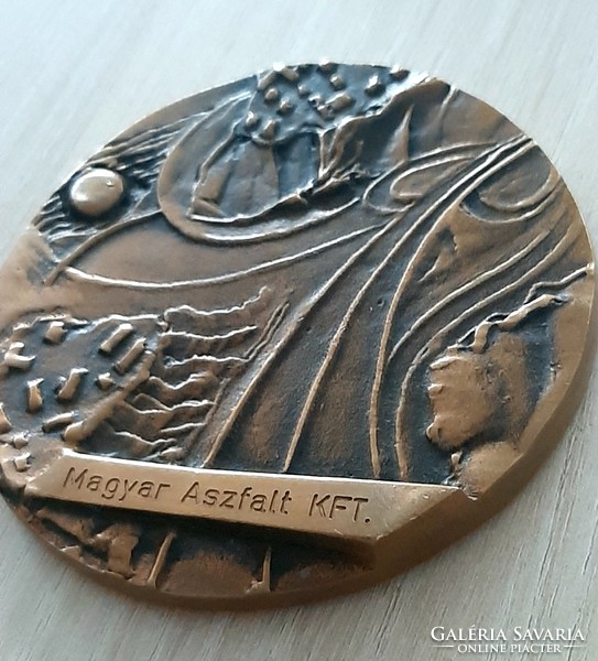 Magyar Aszfalt KFT kétoldalas bronz emlék plakett 1864 - 1989   9,8 cm