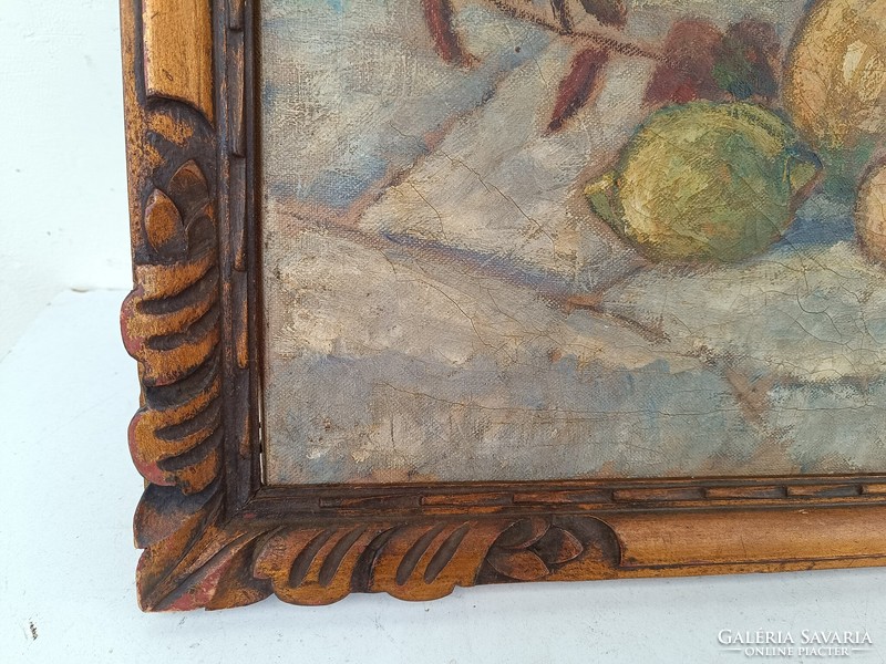 Antique painting still life oil canvas signed in a carved frame 493 8384