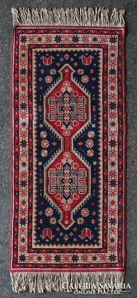 1L024 old art deco blue red hand-knotted connecting carpet 72 x 170 cm