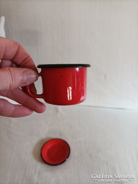 Miniature red mug with coaster for doll house for doll furniture