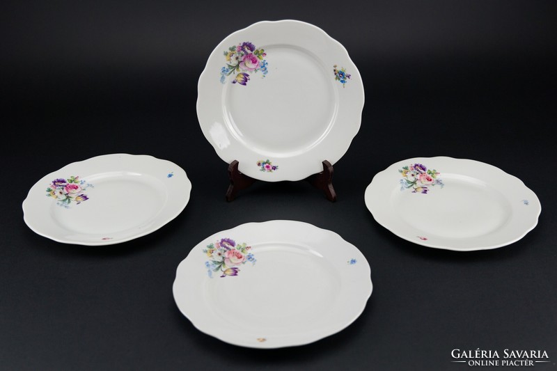 Zsolnay porcelán lapos tányér, 4 darab, jelzett, régi.