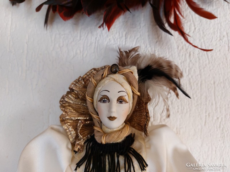 Velencei porcelán baba retro karneváli dísz farsangi régi emléktárgy dekoráció 46 cm
