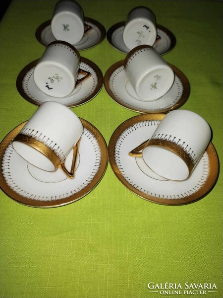 Antik Pirkenhammer porcelán 6 darabos mokkás csészék-aljukkal