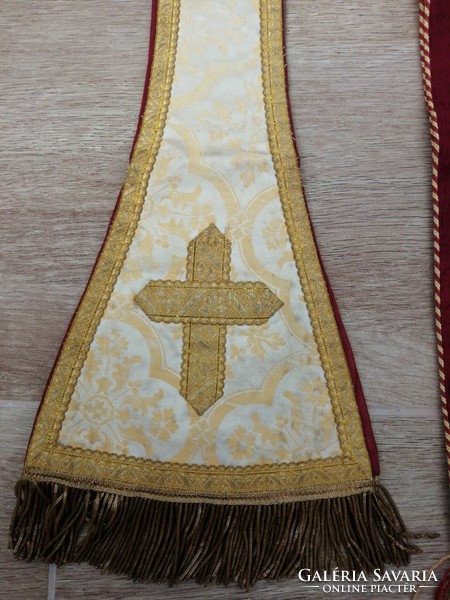 Two manipulatives are for sale together, red brocade, liturgical, priestly clothing trimmed with gold thread trim