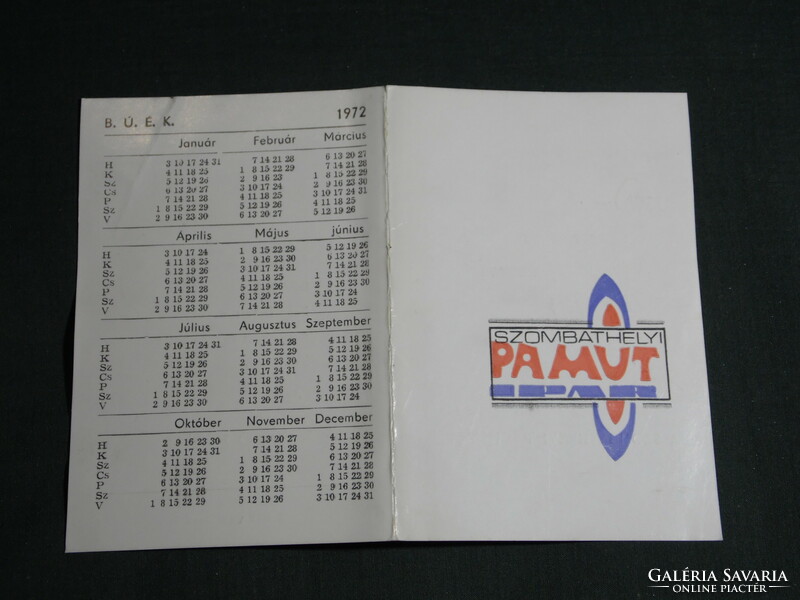 Card calendar, Szombathely cotton industry company, 1972, (5)