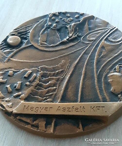 Hungarian asphalt company double-sided bronze commemorative plaque 1864 - 1989 9.8 cm