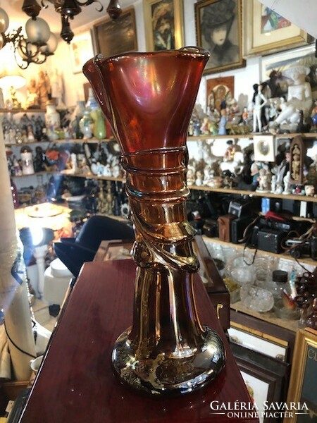 Beautiful Art Nouveau Loetz antique iridescent burgundy glass vase, 32 cm
