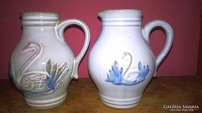 2 pieces ceramic jug with swan decoration, spout - shelf decoration