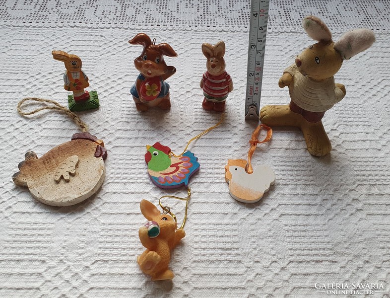 Húsvéti nyuszi csibe kakas tyúk fa kerámia porcelán figura csomag dekoráció kellék