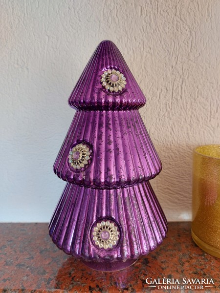 Üveg karácsonyfa lila modern üvegdísz karácsonyi dekoráció 25 cm