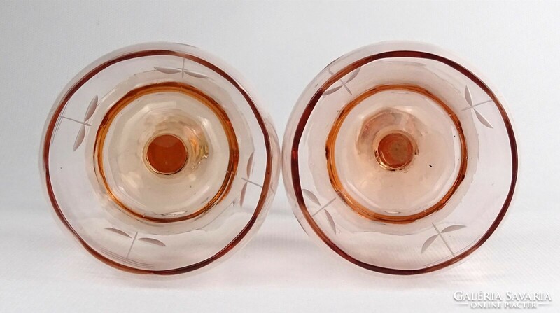 1Q202 Régi talpas csiszolt rózsaszín boros üvegpohár pár 12.5 cm