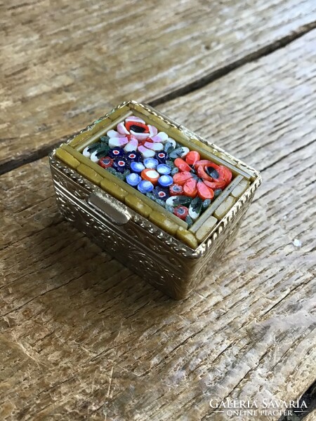 Old Venetian micromosaic metal box with a glass top