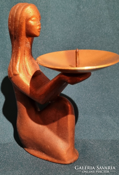Copper or bronze art deco figure with candle holder