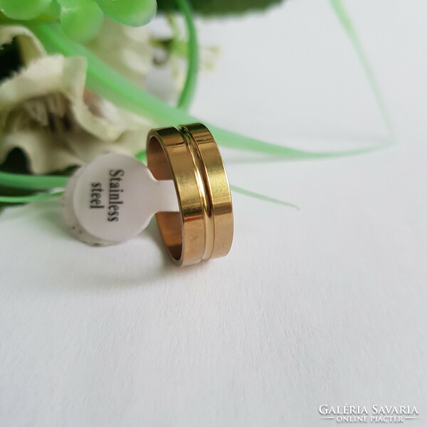 New, gold-colored, sunken striped ring - usa 8 / eu 57 / ø18mm